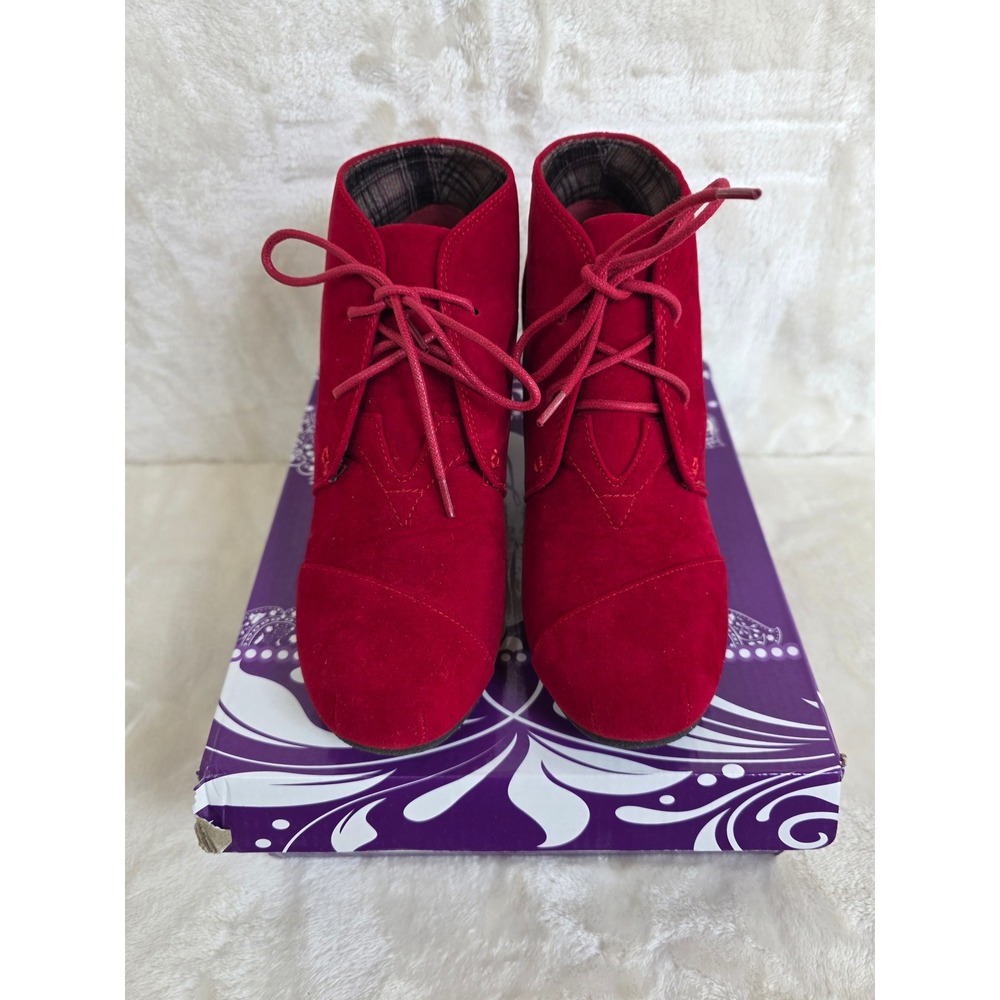 Forever Patricia-01 Womens Red Faux Suede Wedge Ankle Boots Lace Up Size 6‎